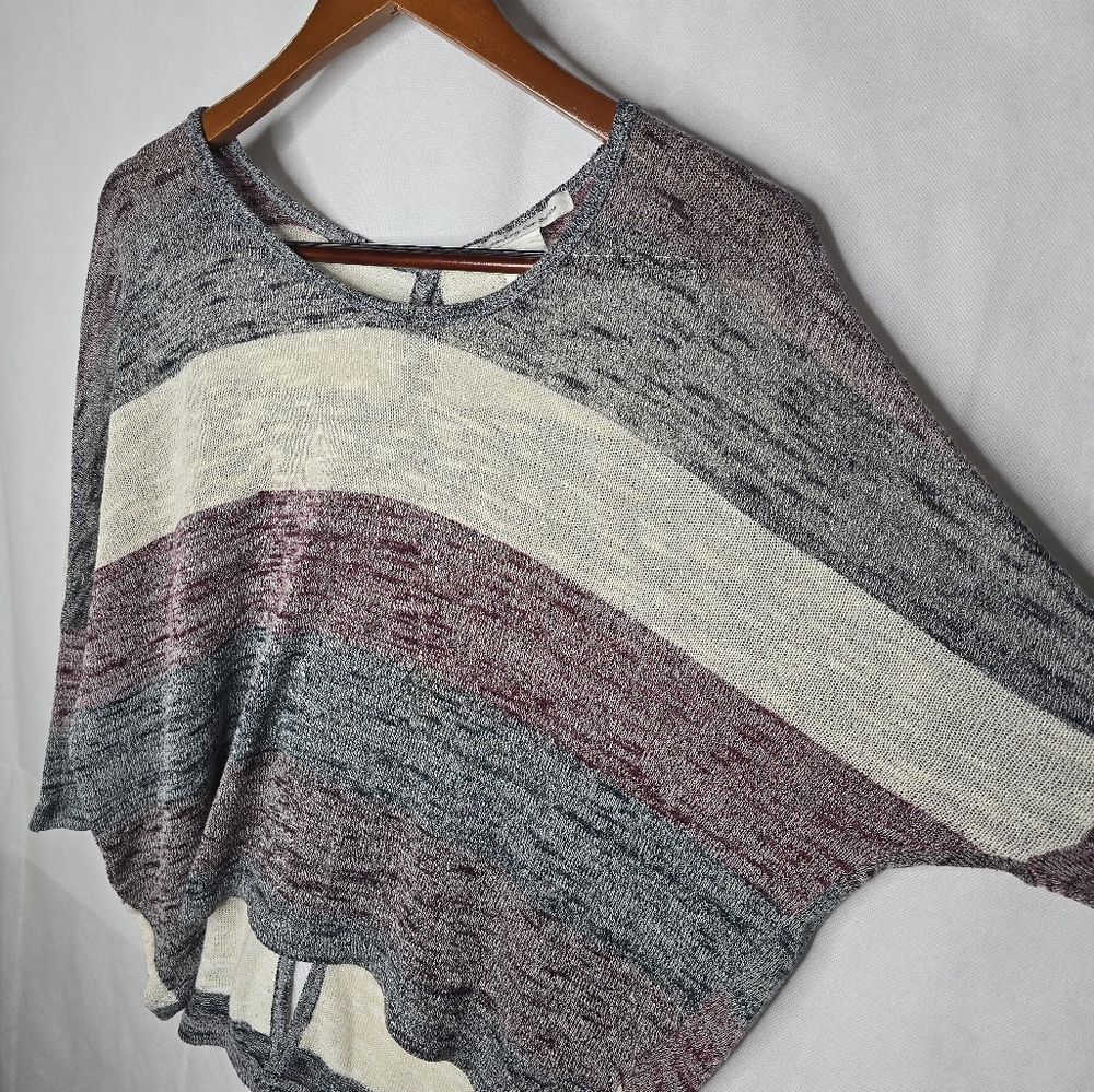 American Rag Colorblock Stripe Hi-Low Hem Dolman Sleeve Button Back Lightweight - Picture 4 of 12